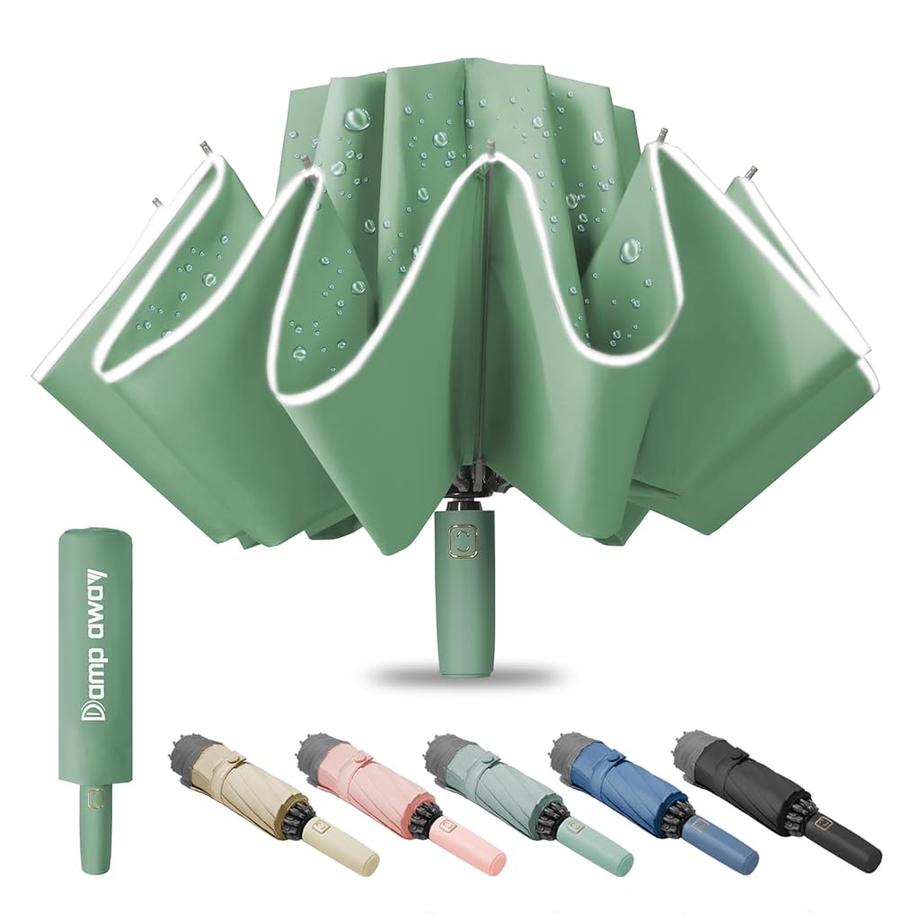 PALAY® Auto 3-Fold Large Umbrella with Reflective Strip, 50'' Compact Travel Umbrella, One-Touch Open/Close, Reinforced 10 Dual Ribs, Sun Protection 99% UV & Rain & Windproof for Men Women (Green) PALAY® Auto 3-Fold Large Umbrella with Reflective Strip, 50'' Compact Travel Umbrella, One-Touch Open/Close, Reinforced 10 Dual Ribs, Sun Protection 99% UV & Rain & Windproof for Men Women (Green)